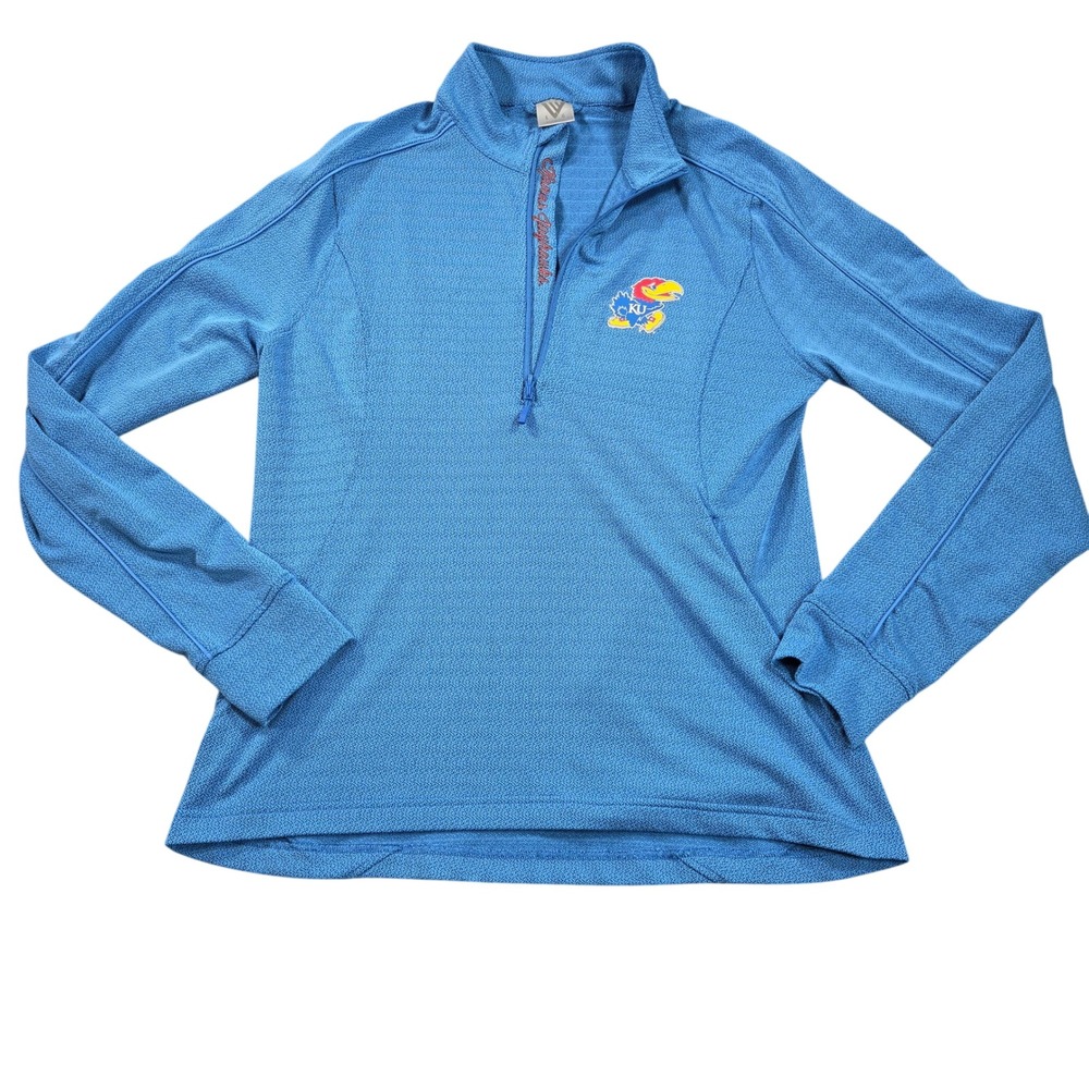 Kansas Jayhawks 1/4 Zip Pullover Womens Large Blue Thumbhole Cuffs Levelwear